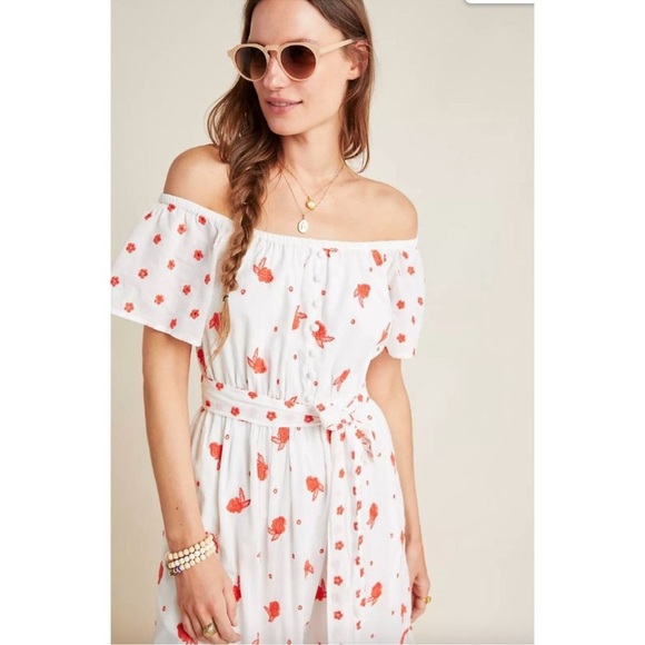 Anthropologie Esme Embroidery Maxi Dress | White + Red | Size Medium - Picture 3 of 13